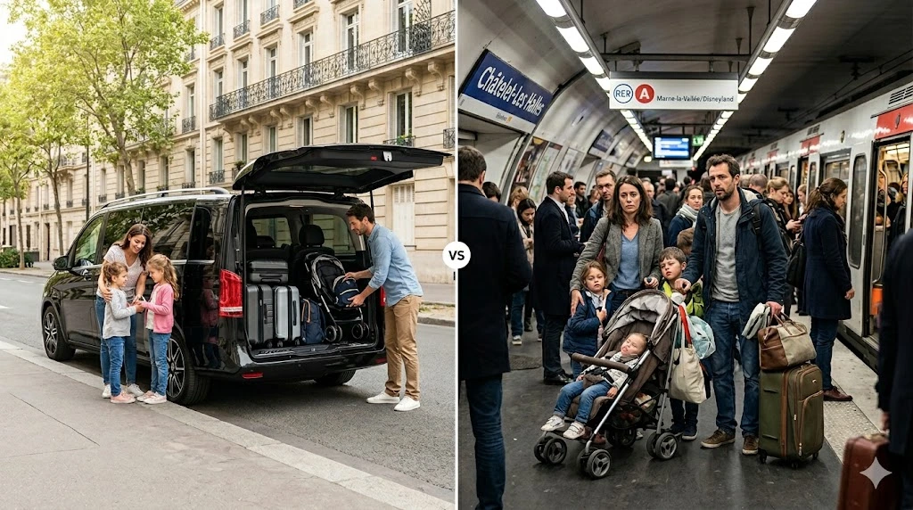 Comparatif RER vs van privé pour aller à Disneyland Paris