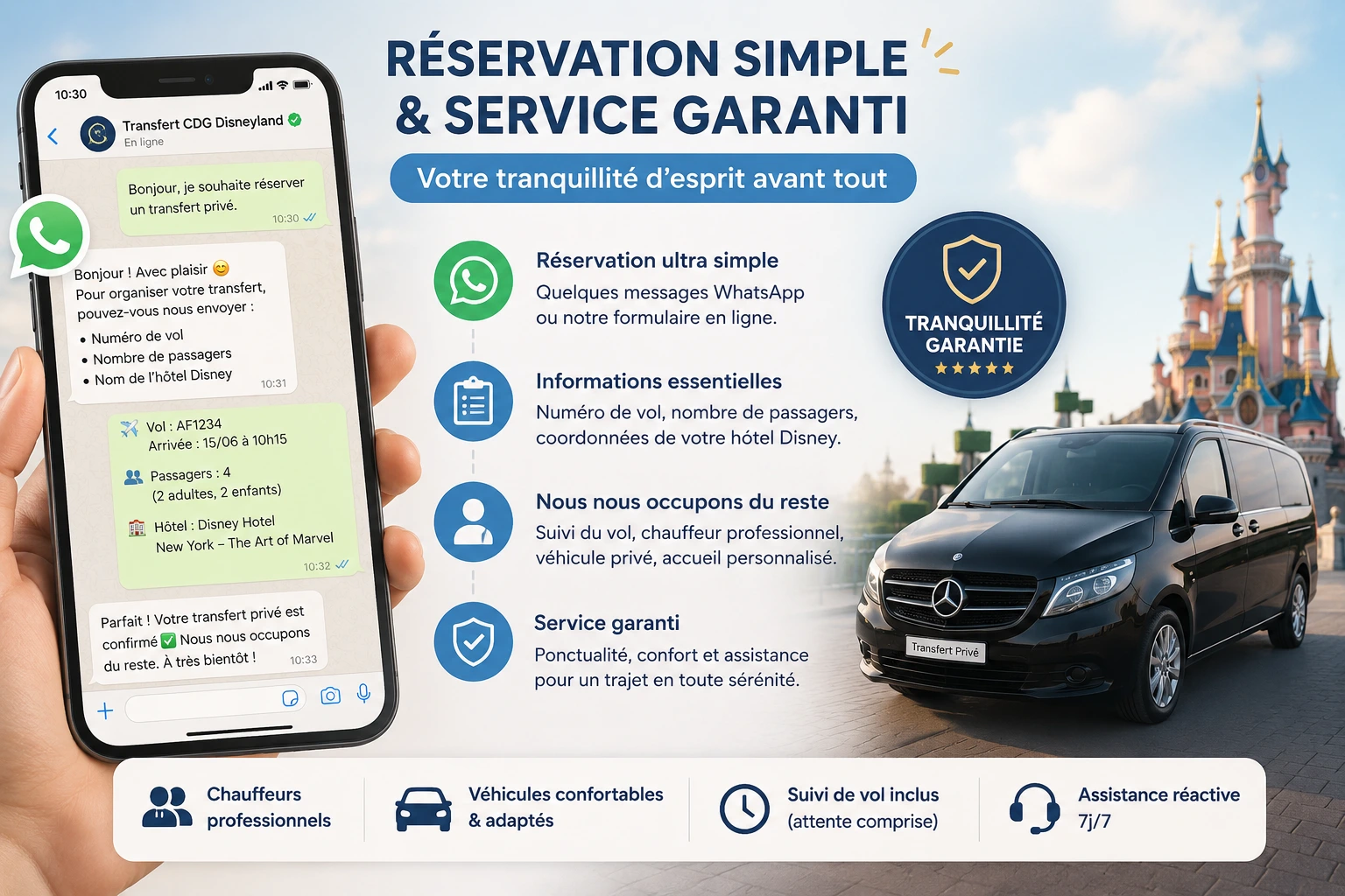 WhatsApp booking CDG Disneyland Paris transfer