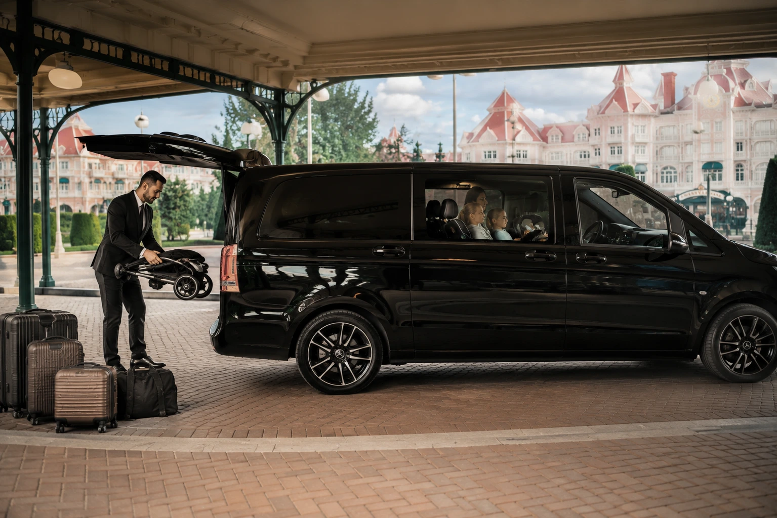 Prise en charge complète bagages et équipements — transfert Beauvais Disneyland