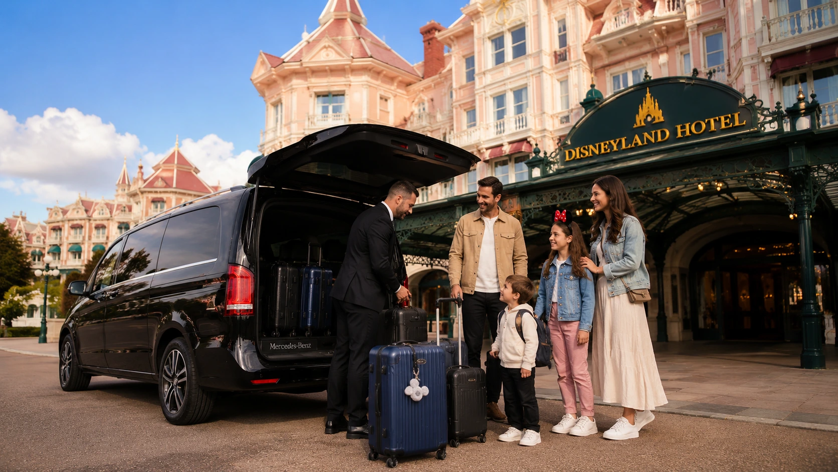 Famille transfert privé Orly vers hôtel Disneyland Paris